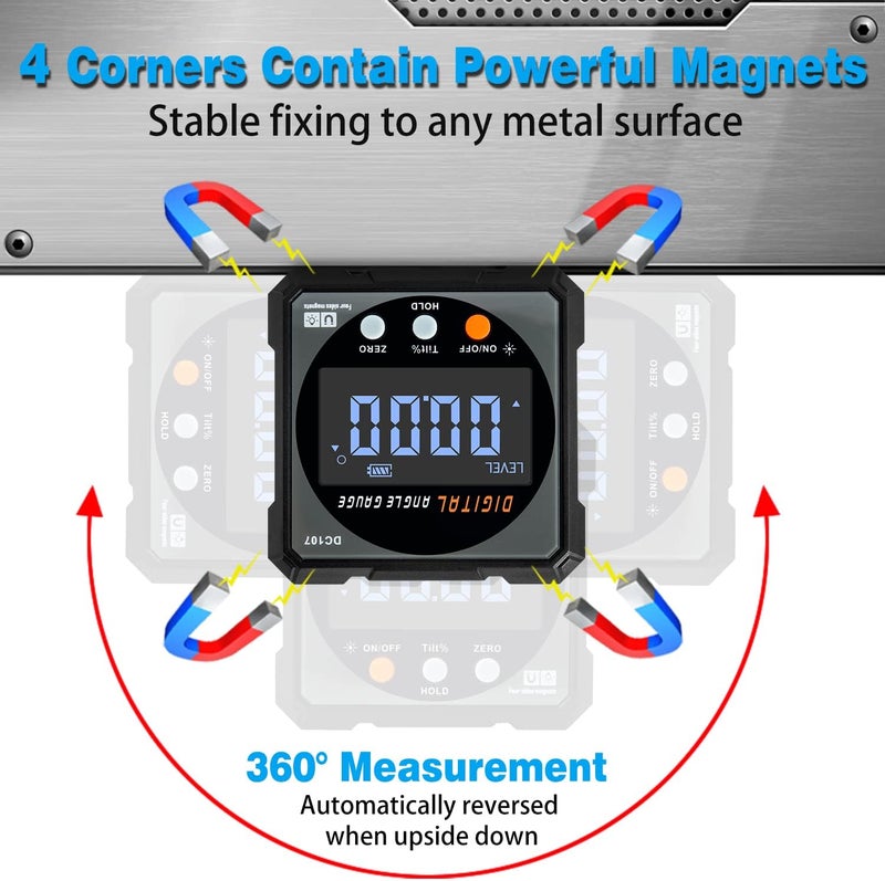 COROLLATA Digital Angle Finder with Electronic Laser - 4-side Strong Magnetic Angle Gauge, Cube Inclinometer with Backlight, Table Saw Miter Protractor, Woodworking Measuring Tool, Level Box for Hanging - Image 4
